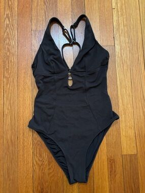 Black One-Piece Swimsuit with Front Accent